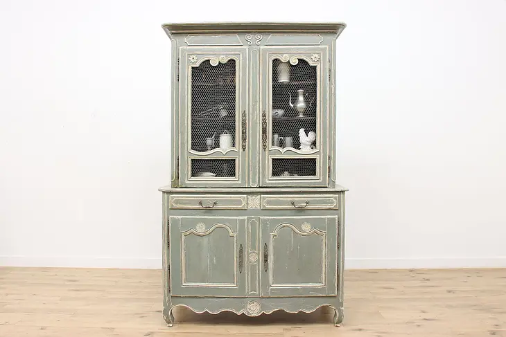 French Farmhouse Antique 1760s Painted China Pantry Cupboard #46526