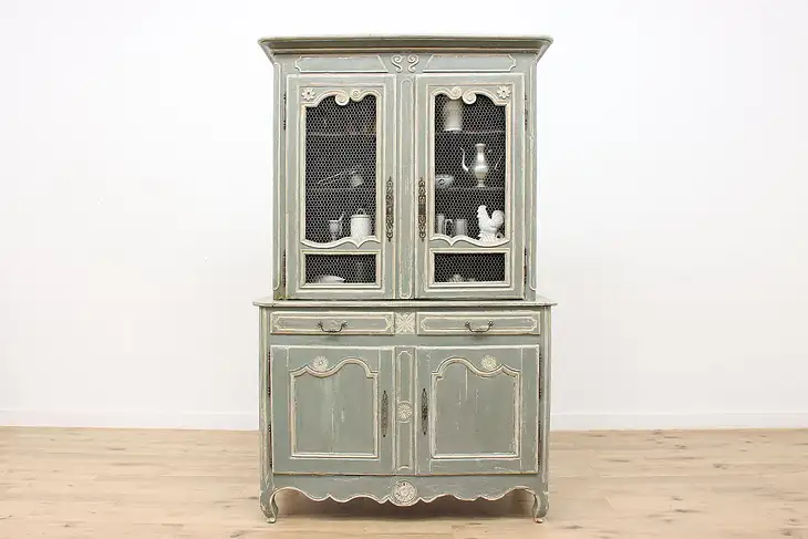 French Farmhouse Antique 1760s Painted China Pantry Cupboard #46526