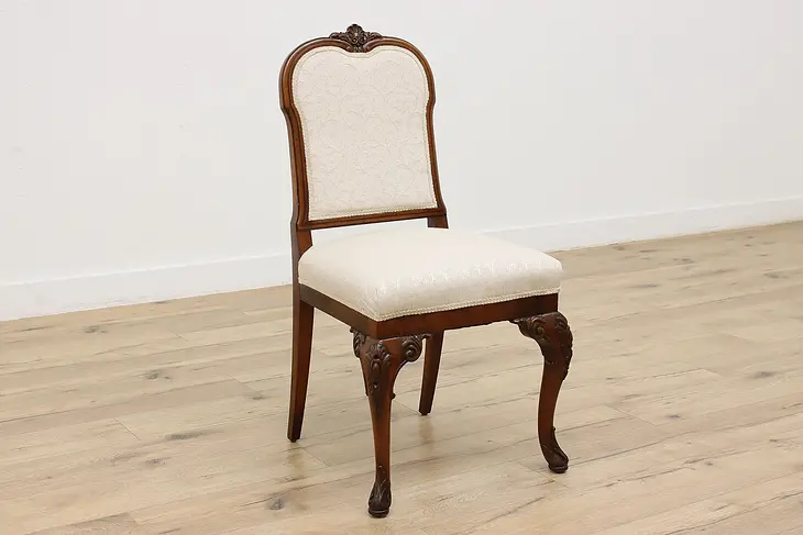 Georgian Design Vintage Carved Walnut & Burl Side Chair #46480