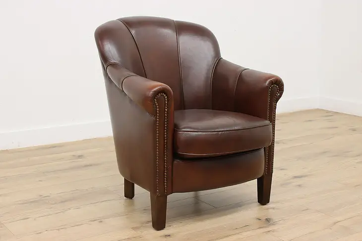 Art Deco Vintage Brown Leather Office or Library Chair #46569