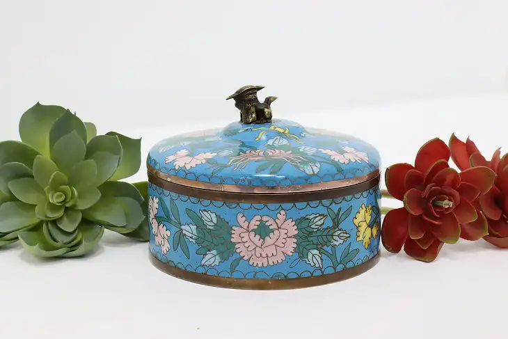 Chinese Cloisonne Vintage Jewelry or Trinket Box, Foo Dog #46721