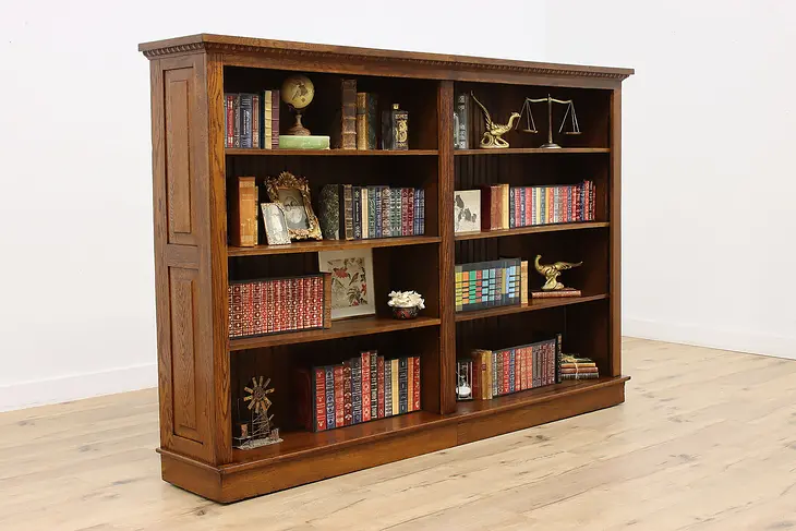 Victorian Oak Antique Double 91" Bookcase Display Cabinet #37785