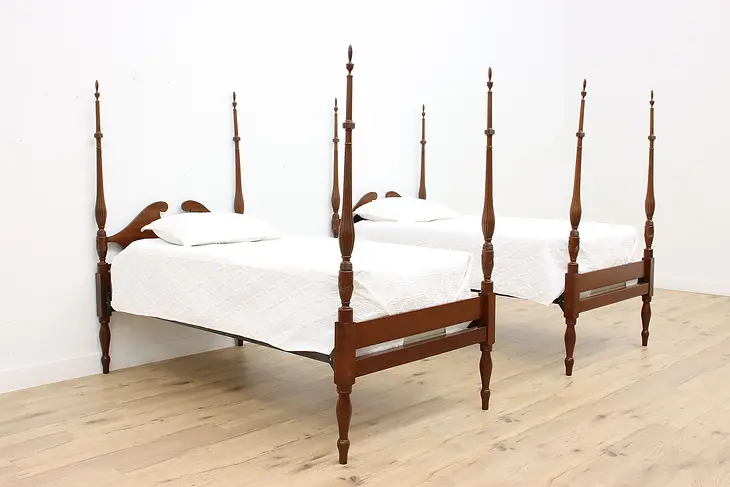 Pair of Georgian Design Mahogany Vintage Twin Poster Beds #45980