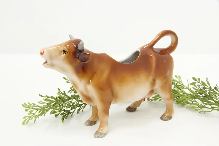 Farmhouse Antique German Porcelain Brown Cow Creamer #46602