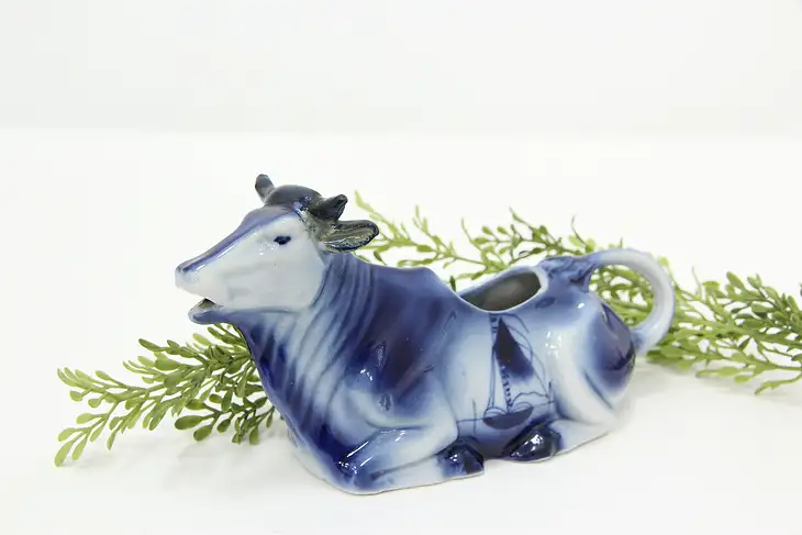 Farmhouse Antiquie German Flow Blue Porcelain Cow Creamer #46601