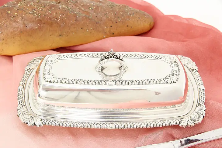 Silverplate Vintage Covered Butter Serving Dish, Pilgrim #40766