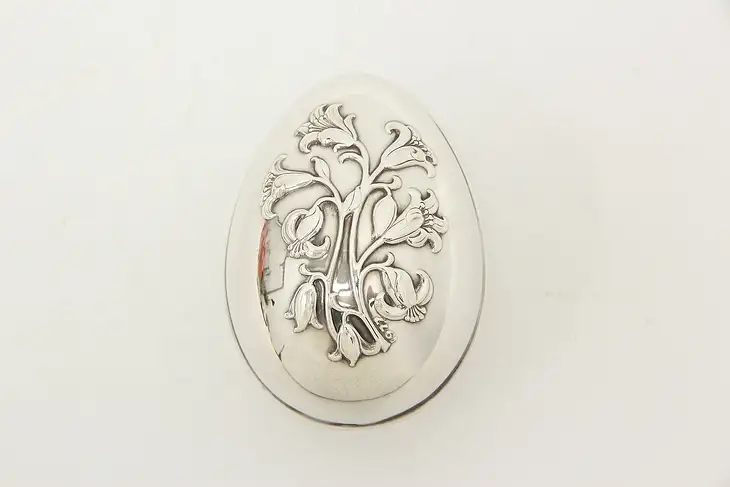 Silverplate Vintage Egg Shape Jewel Box, Lilies, Wallace #46777