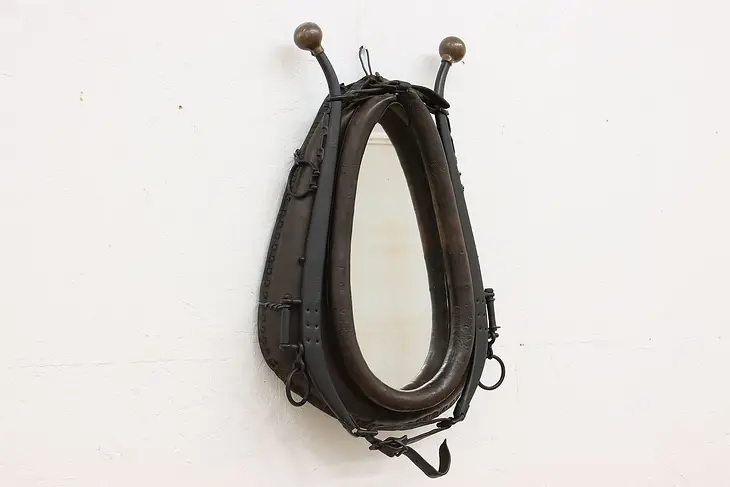 Leather Horse Yoke Antique Wall Hanging Mirror #44498