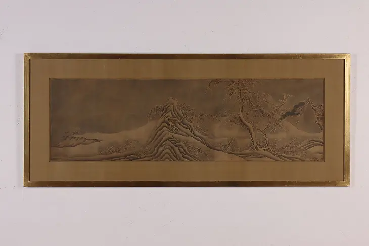 Japanese Antique Ocean Waves Original Silk Painting 46.5" #46236