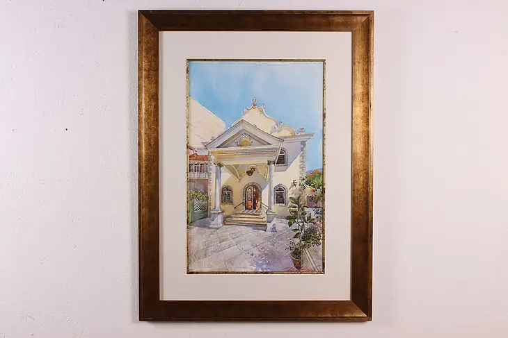 Flemish Synagogue Vintage Watercolor Painting Achkasov 42.5" #45527