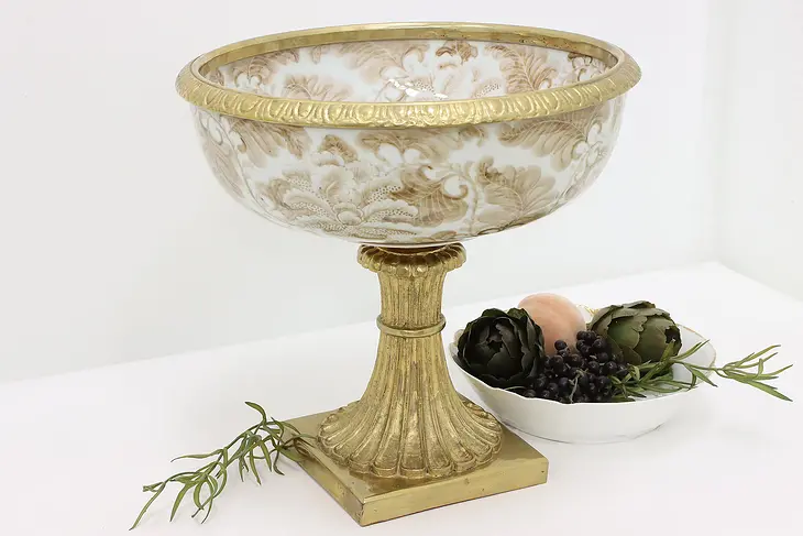 Renaissance Design Vintage Brass & Porcelain Centerpiece Bowl #46036