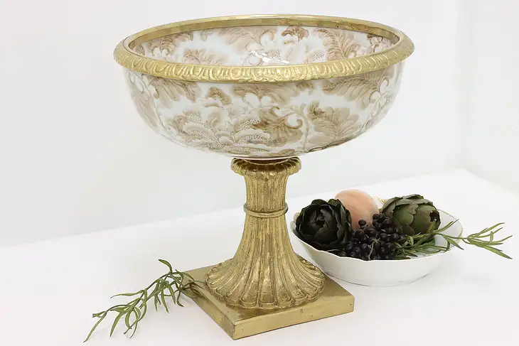 Renaissance Design Vintage Brass & Porcelain Centerpiece Bowl #46036