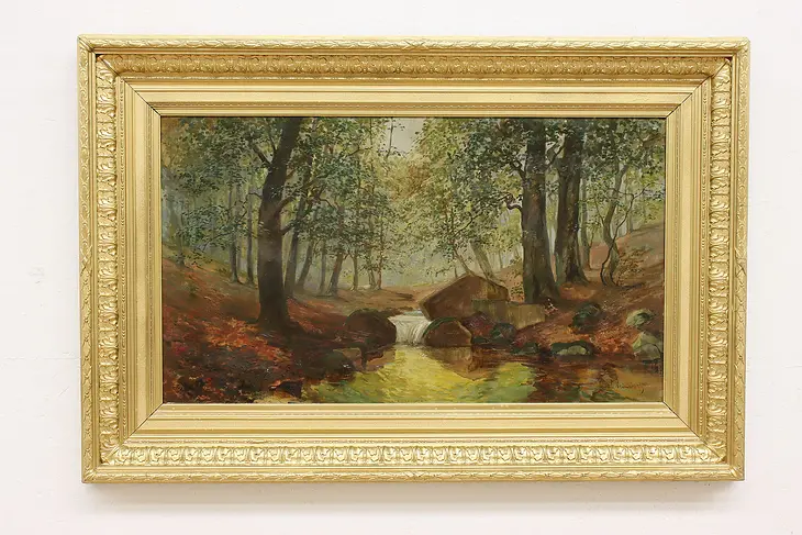 River in Autumn Antique Original Oil Painting 49" Heine #45755