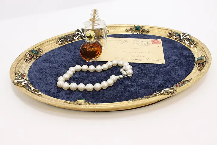Enamel & Jewel Antique Oval Boudoir Perfume or Jewelry Tray #46119