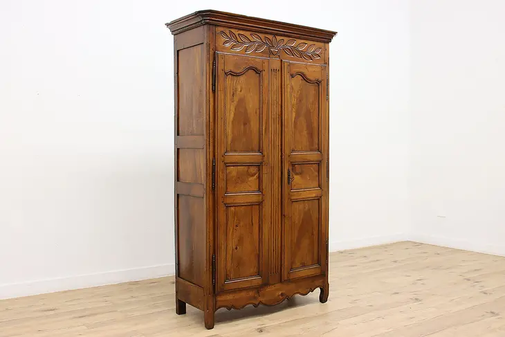 French Antique 1770s Carved Walnut Armoire, Wardrobe, Closet #46309