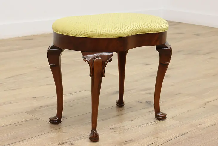 Georgian Vintage Kidney Shape Upholstered Footstool or Bench #45485