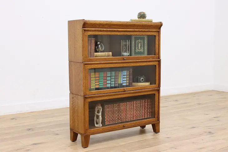 Oak 3 Stack Antique Lawyer Bookcase, Bath or Hall Cabinet #45819