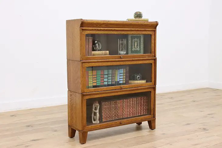 Oak 3 Stack Antique Lawyer Bookcase, Bath or Hall Cabinet #45819