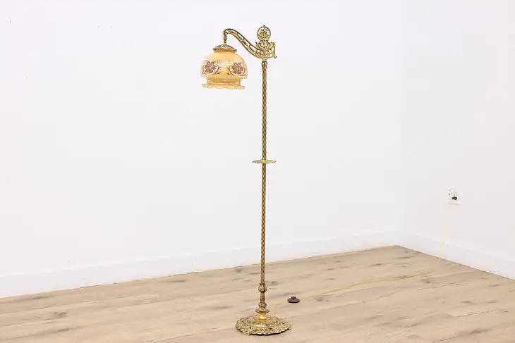 Antique Bridge Floor Reading Lamp, French Art Glass Shade #45703