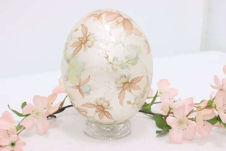Lacquered Ostrich Egg with Hand Painted Flowers #46904
