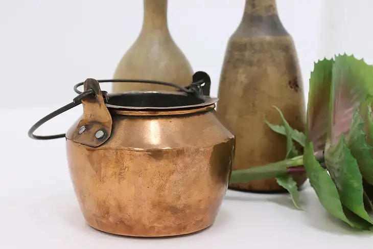 Farmhouse Antique Copper Pot Warmer, Removable Liner  #45059