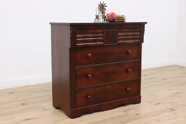 Empire Antique 1840s Flame Mahogany Dresser or Chest #37268