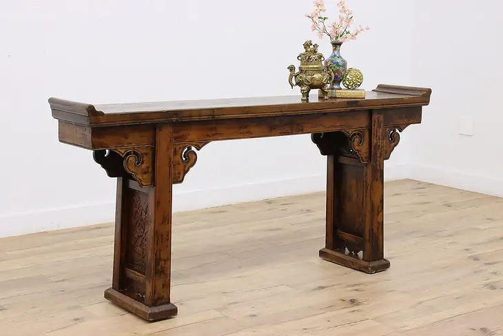 Chinese Antique Carved Pine Altar or Sofa Table Hall Console #46914