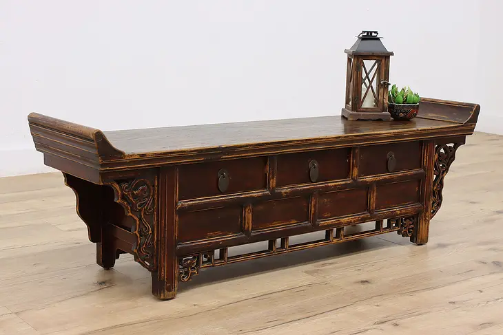 Chinese Antique Ash Altar Table, Hall Bench, Coffee Table  #46913