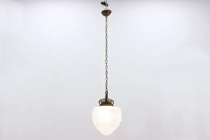 Embossed Glass & Brass Antique Hall Light Fixture #46313