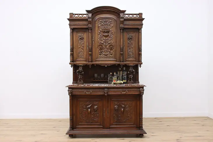 Royal Danish Court Antique Carved Jester Cabinet, Sculptures #46439