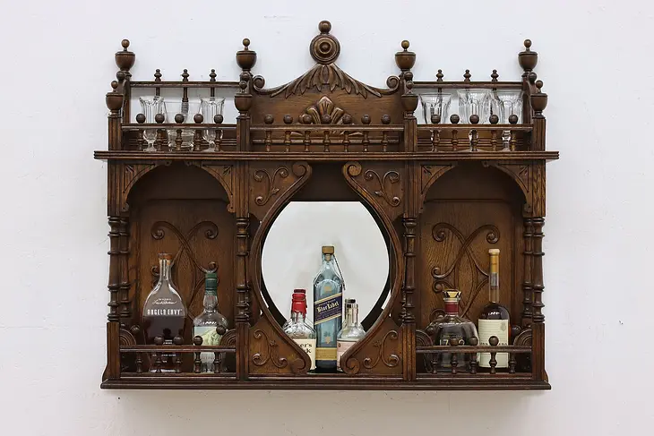 Victorian Antique Architectural Salvage Oak Mirror & Shelf #46432