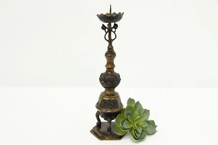 Japanese Antique Bronze Candleholder with Dragons #46229