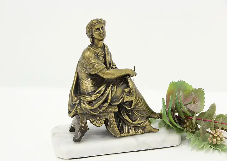 Poet Statue Classical Vintage Bronze Sculpture, Marble Base #45025