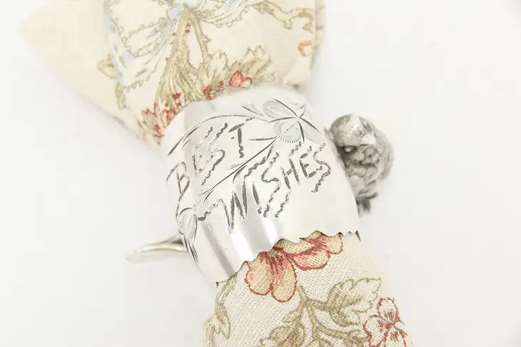 Victorian Antique Silverplate Bird & Best Wishes Napkin Ring #46786