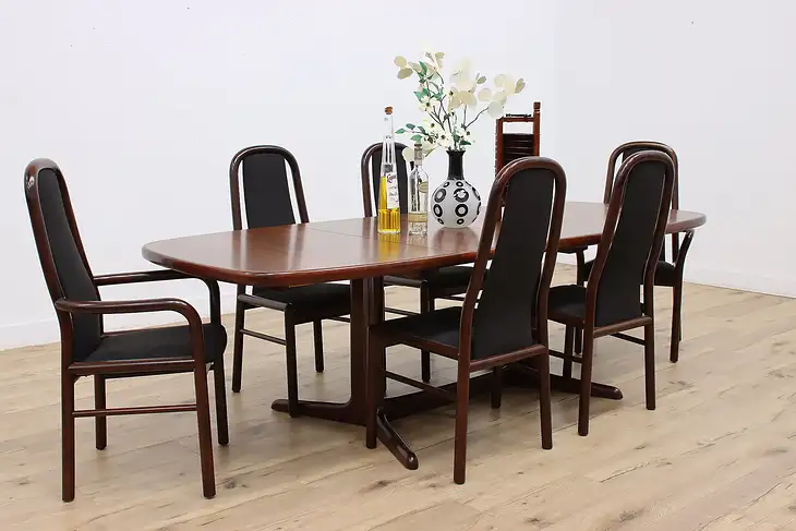 Midcentury Modern Vintage Danish Dining Table & 6 Chairs Set #46067