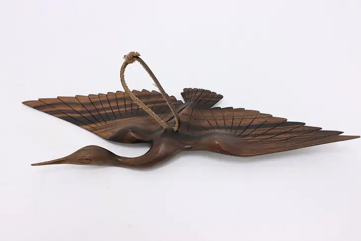 Japanese Vintage Carved Macassar Ebony Crane Sculpture #46867