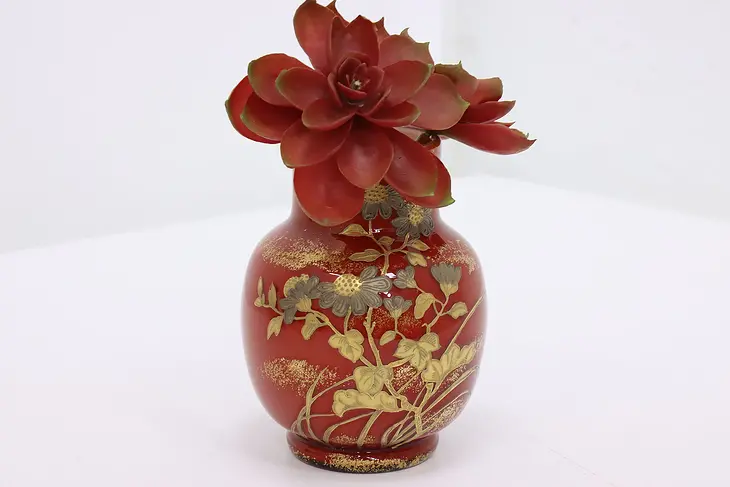 Victorian Blown Ruby Cased Glass & Enamel Antique Vase #46329