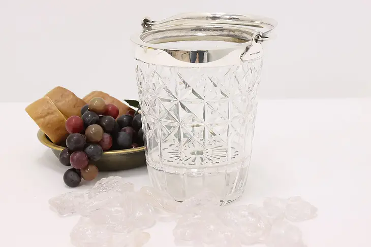 Art Deco Antique Cut Crystal & Silverplate Ice bucket Mappin #46856