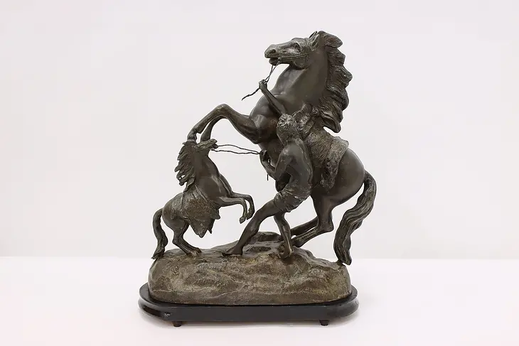 Victorian Antique Spelter Sculpture Wild Horses Statue #45760