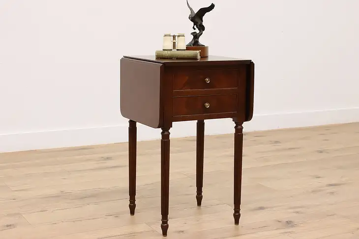 Federal Vintage Mahogany Drop Leaf Nightstand or End Table #46335