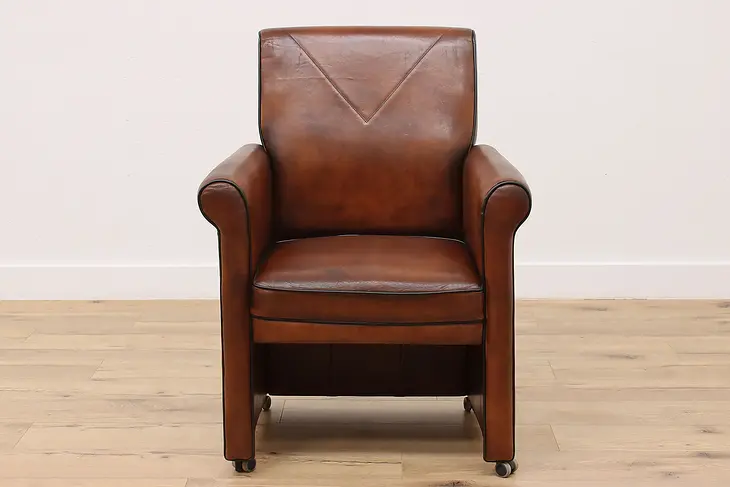 French Art Deco Vintage Leather Office or Library Chair #46582