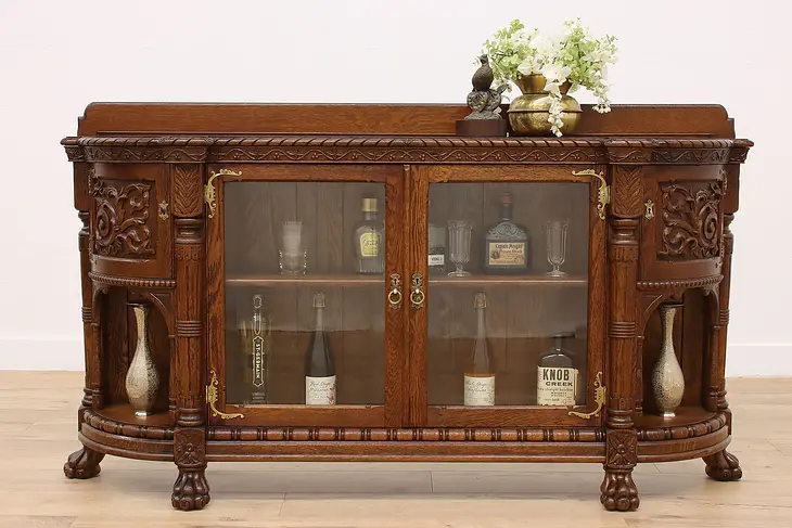 Victorian Antique Carved Oak Bookcase or Console, Flint Horner #45712