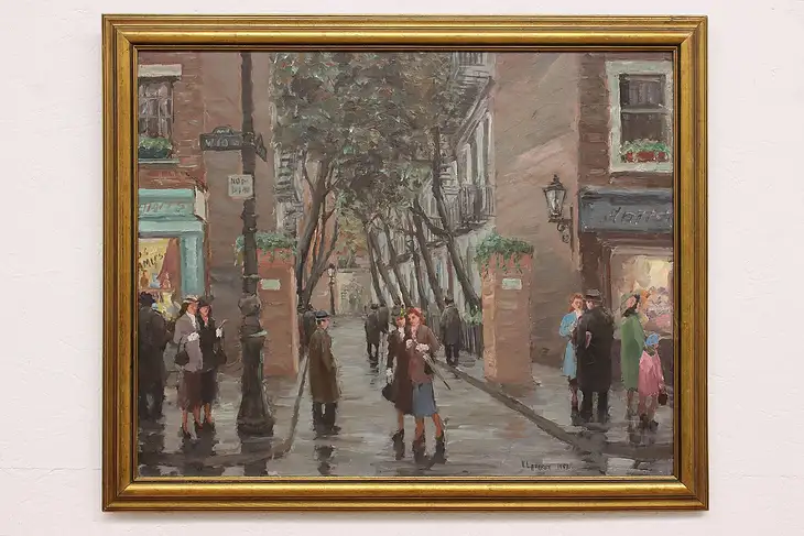 Night Street Scene Vintage Original Oil Painting Lazarev 34" #46378