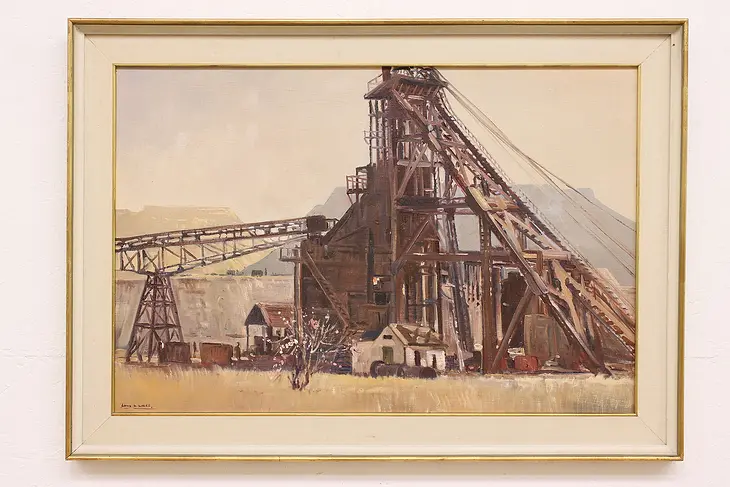 Gold Mine S. Africa Vintage Original Oil Painting Wiles 42" #46379