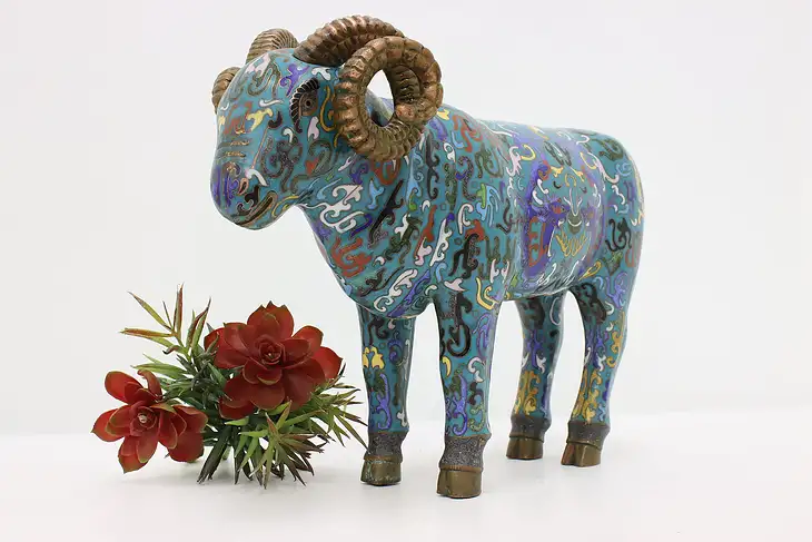 Ram Chinese Cloisonne Antique Statue Enamel Sculpture #46604