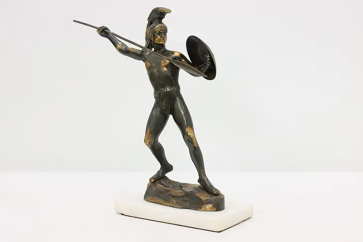 Greek Warrior Statue Antique Sculpture Marble Base #46636