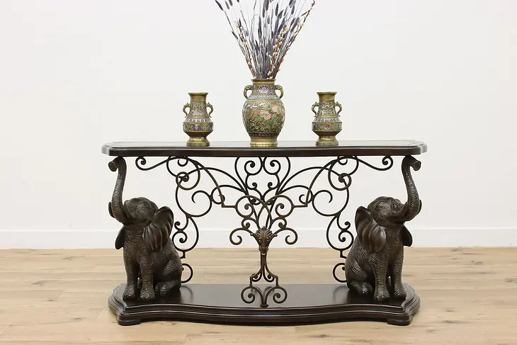 Elephant Vintage Sofa Table or Hall Console, Wrought Iron #47014