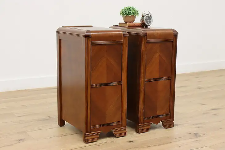 Pair of Waterfall Art Deco Vintage Nightstands or End Tables #38354