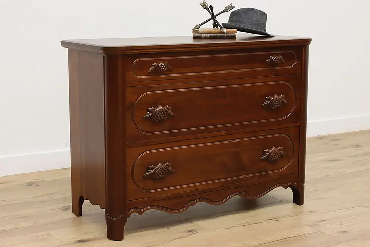 Victorian Design Vintage Walnut Dresser w/ Grape Pulls Davis #39734