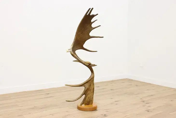 Eagle Sculpture Carved from Moose Antlers, 5' Tall, Peters #46392